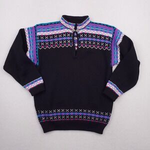 Vintage Stowe Woolens Sweater Women Large Black Wool Nordic Cottagecore USA MADE